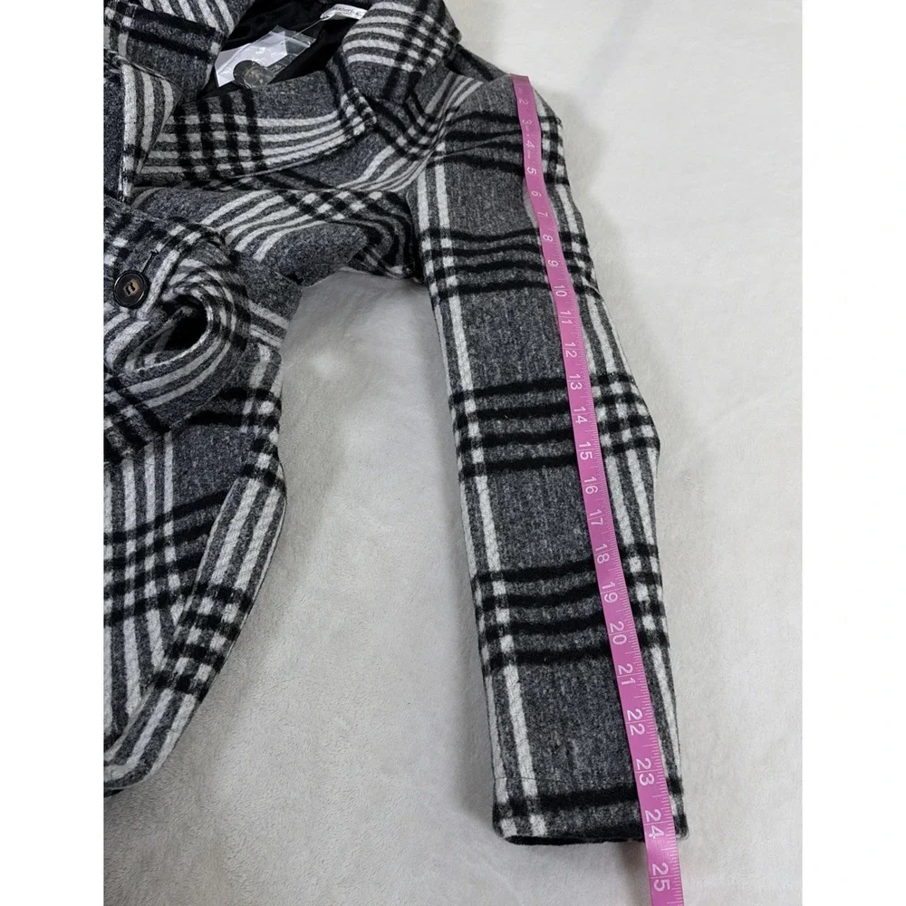 NWT Motherhood Maternity Women's Pea Coat Black & White Plaid Size Small Chrty - Picture 13 of 16
